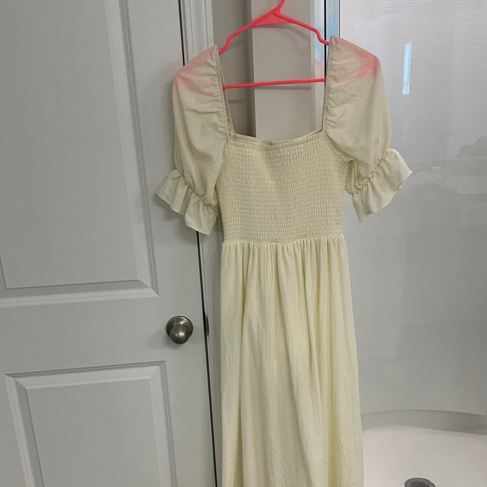 Altar'd State Cream Dress with Puffed Sleeves perfect for family photos